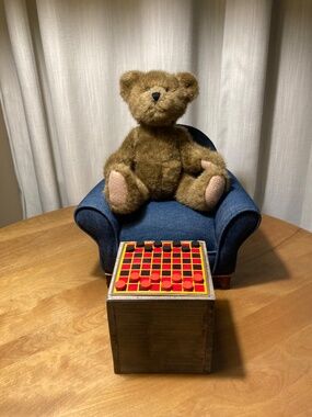 1/3 scale checkers set on a table for 18" doll